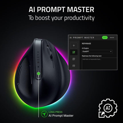 Razer Pro Click V2 Vertical Right-handed Vertical Ergonomic Wireless Mouse - Black