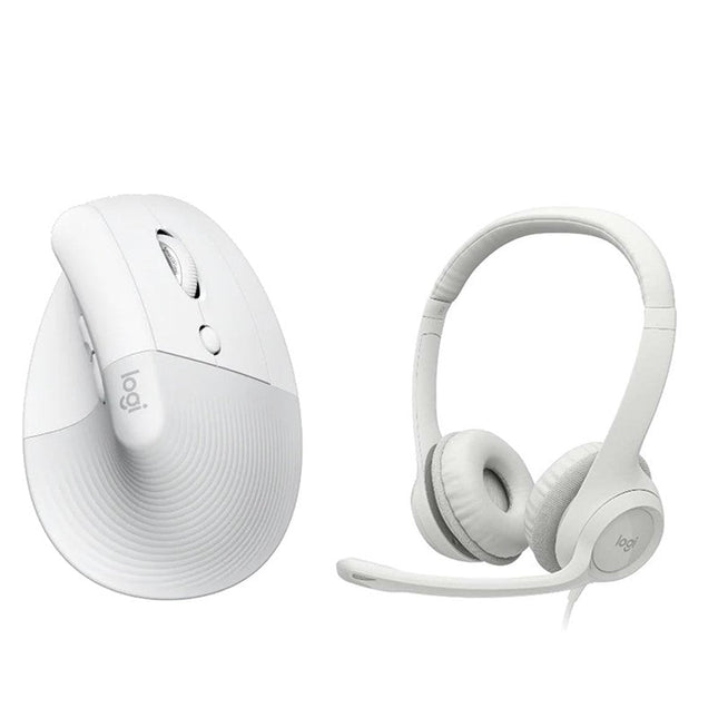 Logitech H390 USB Headset with Noise-Cancelling Mic + Logitech Lift Bluetooth Vertical Ergonomic Mouse