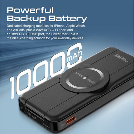 Promate 10000mAh 5-in-1 Foldable MagSafe Compatible Wireless Charging Power Bank