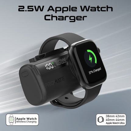Promate 5000mAh Ultra-Compact Power Bank with USB-C, Lightning & Apple Watch Charge - Black