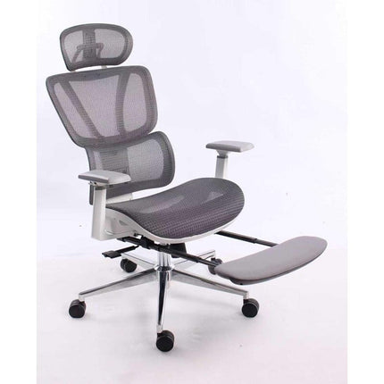 Black Bull Mesh Office and Gaming Chair with Footrest  - White / Grey
