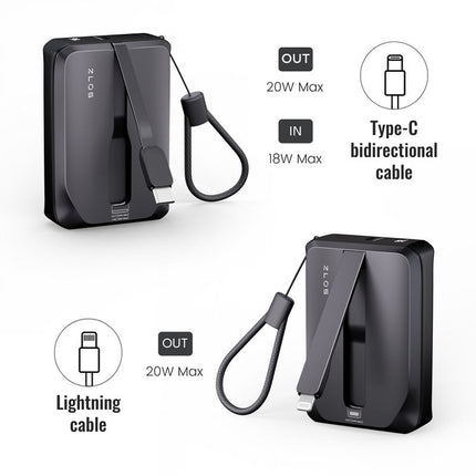 ZLOS TINY10C 10000 mAh Portable Mini Power Bank with Built-in Cables (2 Years Warranty)