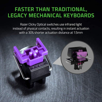 Razer Huntsman Mini 60% Wired RGB Mechanical Gaming Keyboard with Razer Clicky Optical (Purple Switch) - Mercury (US Layout)