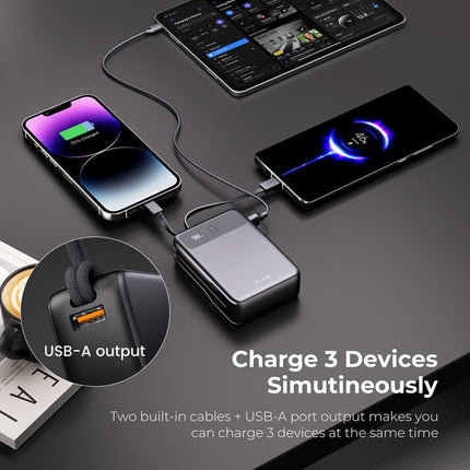 ZLOS DB20 35W 20000mAh Power Bank with Built-in Cables - Anthracite Grey (2 Years Warranty)