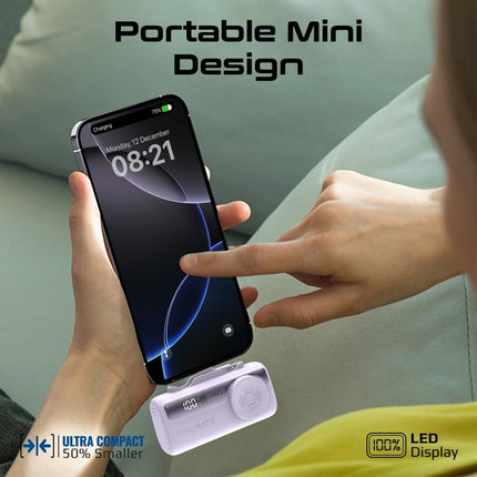 Promate 5000mAh Ultra-Compact Power Bank with USB-C, Lightning & Apple Watch Charge - Purple
