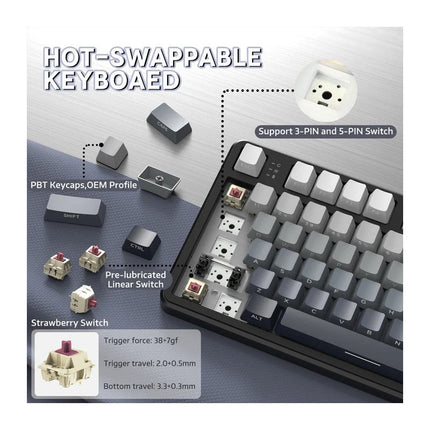 ATTACK SHARK X87 Tri-Mode (USB-C/2.4G Wireless/Bluetooth) 80% Gasket Mechanical Gaming Keyboard