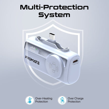 Promate 5000mAh Ultra-Compact Power Bank with USB-C, Lightning & Apple Watch Charge - Blue
