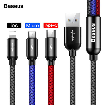 Baseus 3 in 1 Cable For Lighting , USB-C and Micro USB Devices