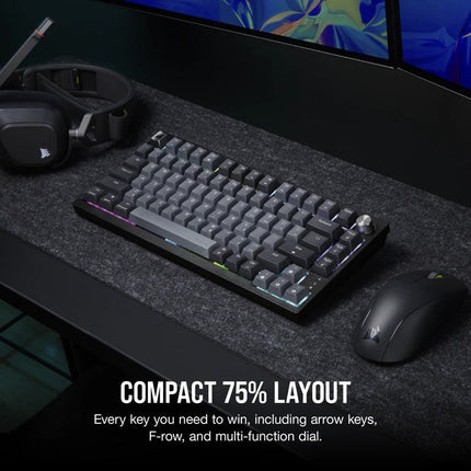 Corsair K65 PLUS WIRELESS 75% RGB Mechanical Gaming Keyboard, CORSAIR MLX Red Switch - Midnight Grey