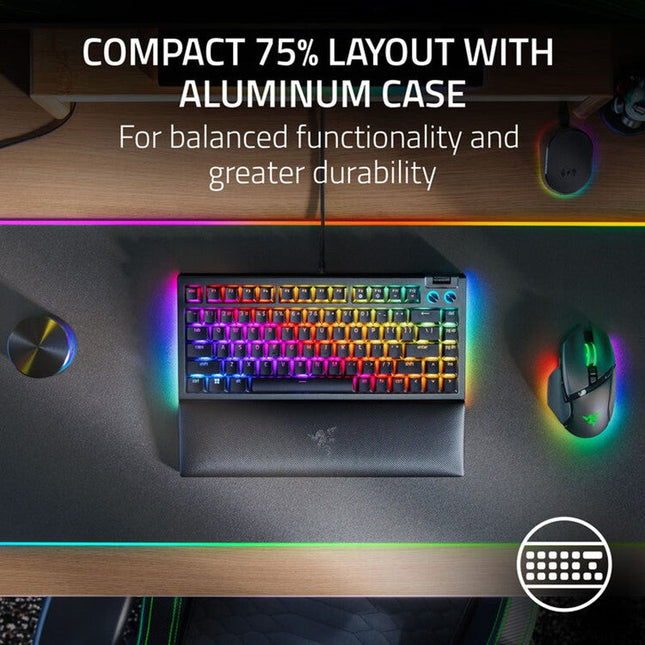 Razer BlackWidow V4 75% Mechanical Gaming Keyboard, Orange Tactile Switches - Black