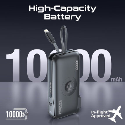 Promate 10000mAh Power Bank, 20W Power Delivery, Built-in Lightning Cable