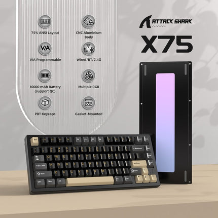 ATTACK SHARK X75 Tri-Mode (USB-C/2.4G /Bluetooth) 75% Wireless Gasket Mechanical Full Aluminum Gaming Keyboard