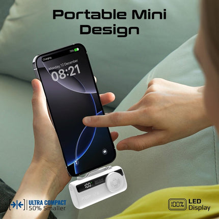 Promate 5000mAh Ultra-Compact Power Bank with USB-C, Lightning & Apple Watch Charge - White