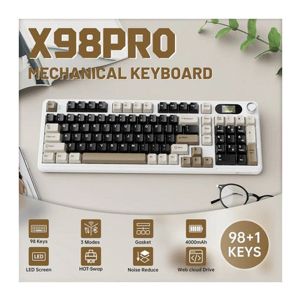 ATTACK SHARK X98PRO Tri-Mode (USB-C/2.4G Wireless/Bluetooth) 99% Wireless Mechanical Gaming Keyboard with 1.5" LED Matrix Screen & Knob