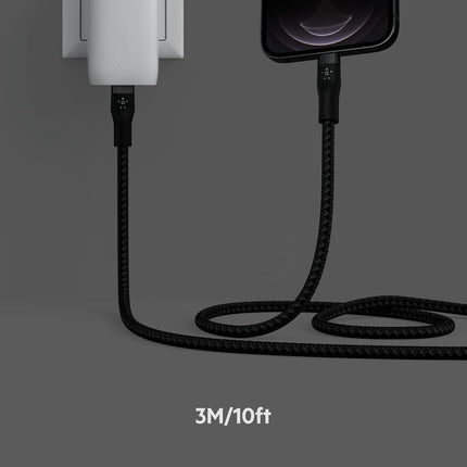 Belkin BoostCharge Pro Flex Braided USB Type C to Lightning Cable (3M), MFi Certified 20W Fast Charging PD Power Delivery for iPhone
