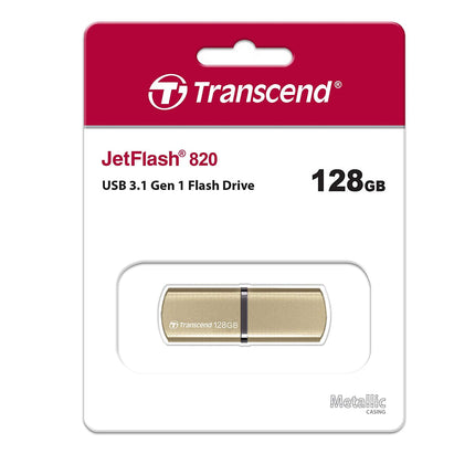 Transcend 128GB Jetflash 820 USB 3.1 Gen 1 Flash Drive for Windows and Mac - Gold