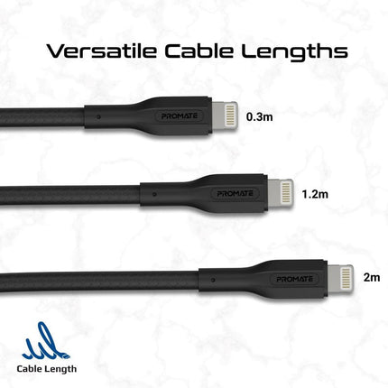 Promate 27W Power Delivery USB-C to Lightning Cable Kit (3 Pcs)