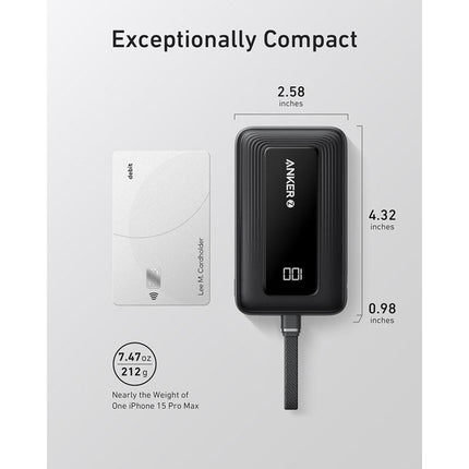 Anker Zolo Power Bank 10000mAh 22.5W Fast Charging Power Bank with Built-in USB-C Cable - Black