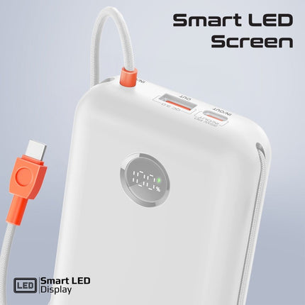 Promate 30000mAh Ultra Compact 35W Power Bank with Built-In USB-C & Lightning Cable - White