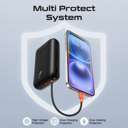 Promate 30000mAh Ultra Compact 35W Power Bank with Built-In USB-C & Lightning Cable - Black