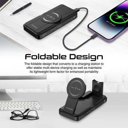 Promate 10000mAh 5-in-1 Foldable MagSafe Compatible Wireless Charging Power Bank