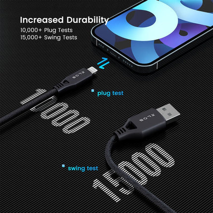 ZLOS USB-A to Lightning MFI Cable, 1.2 M (5 Years Warranty)