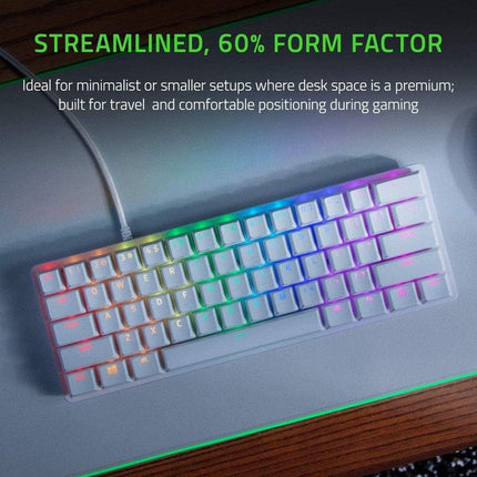 Razer Huntsman Mini 60% Wired RGB Mechanical Gaming Keyboard with Razer Clicky Optical (Purple Switch) - Mercury (US Layout)