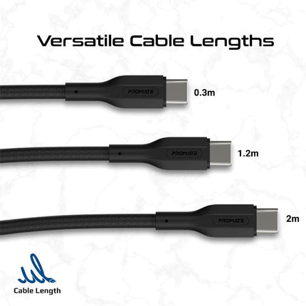 Promate 60W Power Delivery USB-C Cable Kit (3 Pcs)