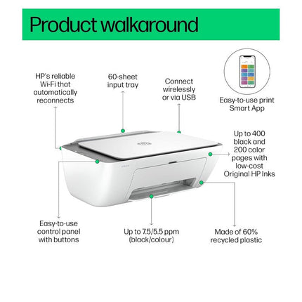 HP DeskJet IA 2876 All-in-One Printer, Print/Scan/Copy, Compact Wireless Printer