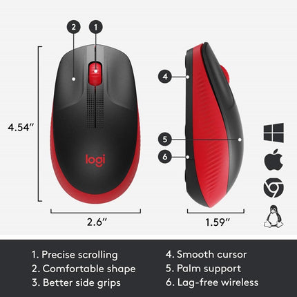 Logitech M190 Full-Size Wireless Mouse - Red