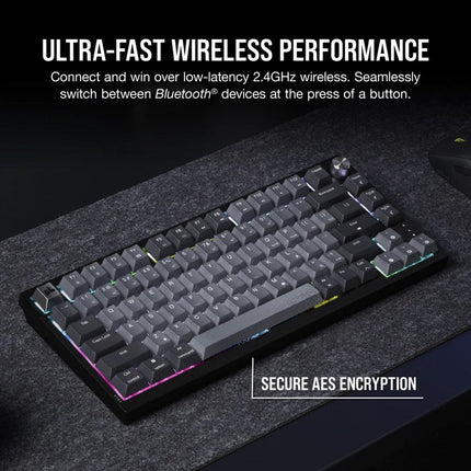 Corsair K65 PLUS WIRELESS 75% RGB Mechanical Gaming Keyboard, CORSAIR MLX Red Switch - Midnight Grey