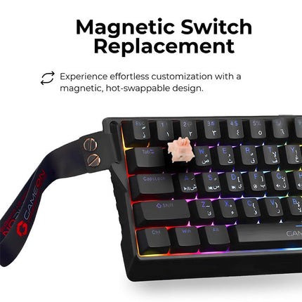 GAMEON MAGPRO Series GOMG1K8-RS 60% RGB Magnetic Mechanical Wired Gaming Keyboard with Customization Software & Wrist Band, Pink Switch - English/Arabic