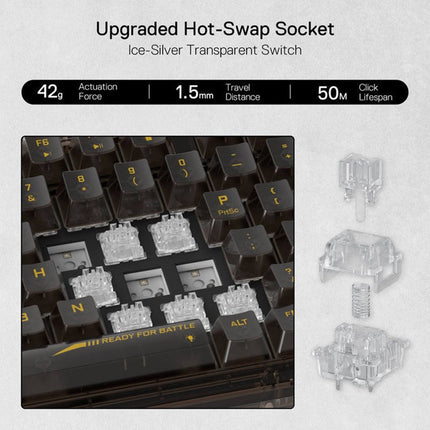 Redragon K649 ELF PRO 78% Wireless Gasket RGB Transparent Mechanical Gaming Keyboard, 3-Modes Connectivity - Black