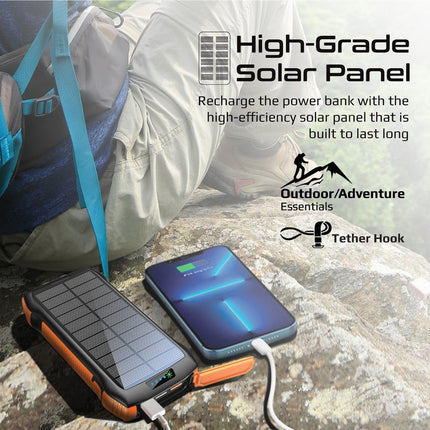 Promate 20000mAh Rugged EcoLight Solar Power Bank, IP65, 20W PD, 4 USB Ports, 10W Wireless Charging, Dual Charging Input, 550 lm LED Flash Light