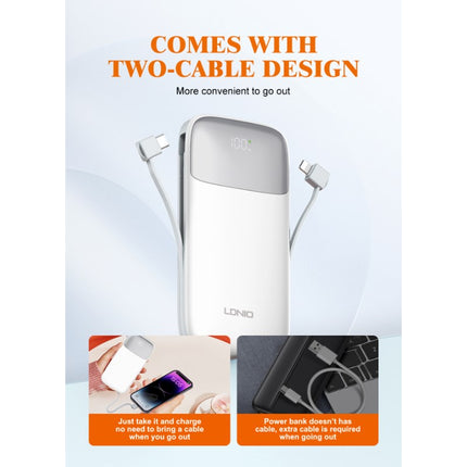 LDNIO PQ19 10000mAh Slim Power Bank with Build in Cable