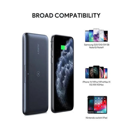 Aukey 10000mAh Wireless Charging Power Bank, 18W PD Fast Charging - Black