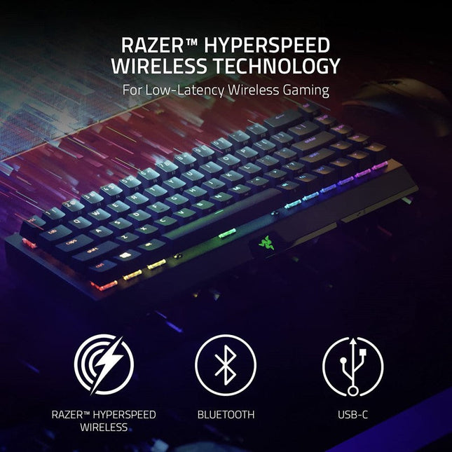 Razer BlackWidow V3 Mini HyperSpeed Wireless 65% Mechanical (Green Switches) RGB Gaming Keyboard, US Layput - Black