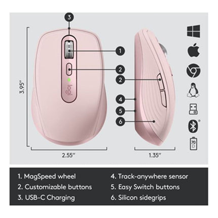 Logitech MX Anywhere 3 Bluetooth Wireless Mouse - Rose