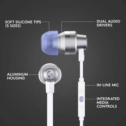 Logitech G333 In Ear Gaming Earphone - White