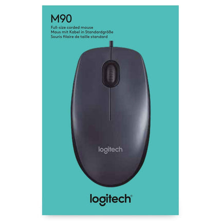 Logitech M90 Wired Mouse, Ambidextrous Design, Optical Tracking, Corded - Black