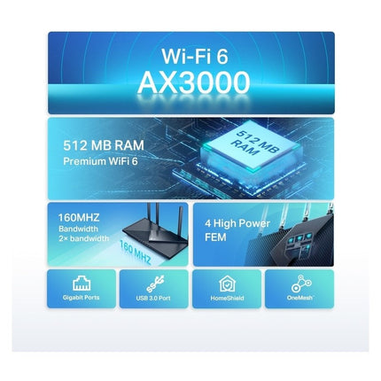 TP-Link AX3000 Wi-Fi Dual Band Router - Black
