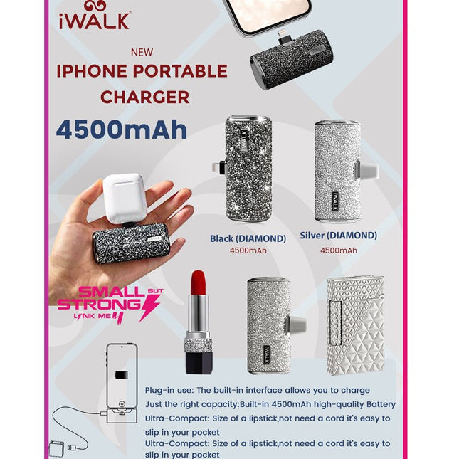 iWalk Link Me Plus Pocket Battery 4500mAh for iPhone - Silver Diamond