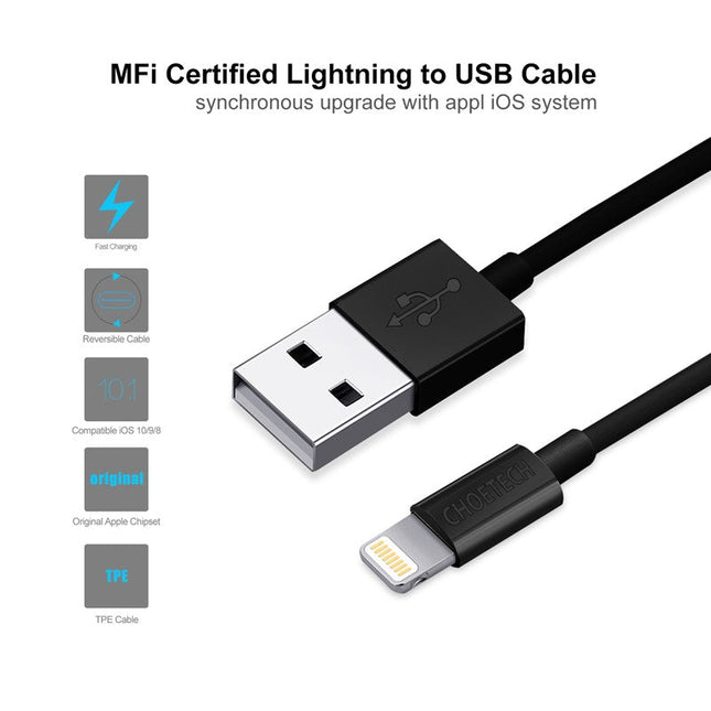 Choetech MFi USB to Lightening Cable Black, 1.2 Meter
