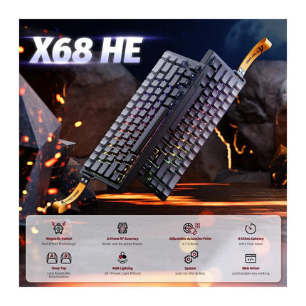 ATTACK SHARK X68 HE 60% Wired 8KHz Rapid Trigger Keyboard Magnetic Switch - Moon Light Black Gradient