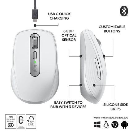 Logitech MX Anywhere 3S Wireless Mouse - Pale Grey