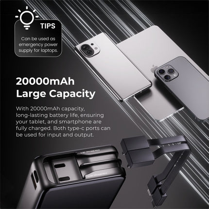 ZLOS DB20 35W 20000mAh Power Bank with Built-in Cables - Anthracite Grey (2 Years Warranty)