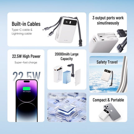 ZLOS LB20 22.5W 20000mAh Power Bank with Built-in Cables (2 Years Warranty)