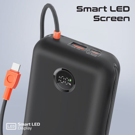 Promate 30000mAh Ultra Compact 35W Power Bank with Built-In USB-C & Lightning Cable - Black