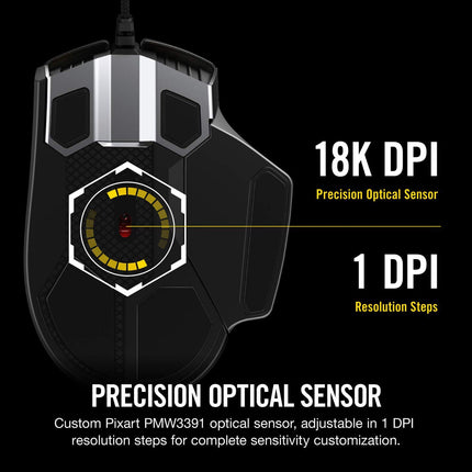 Corsair GLAIVE RGB PRO, Aluminium, Optical 18000 DPI Gaming Mouse
