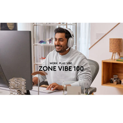 Logitech Zone Vibe 100 Wireless Headset, 40mm Audio Drivers, Bluetooth Connectivity, Upto 30 M Range, Flip-to-Mute Noise-Canceling Mic, 20 Hr Battery Life, Memory Foam & Fabric Cushioning, USB-C